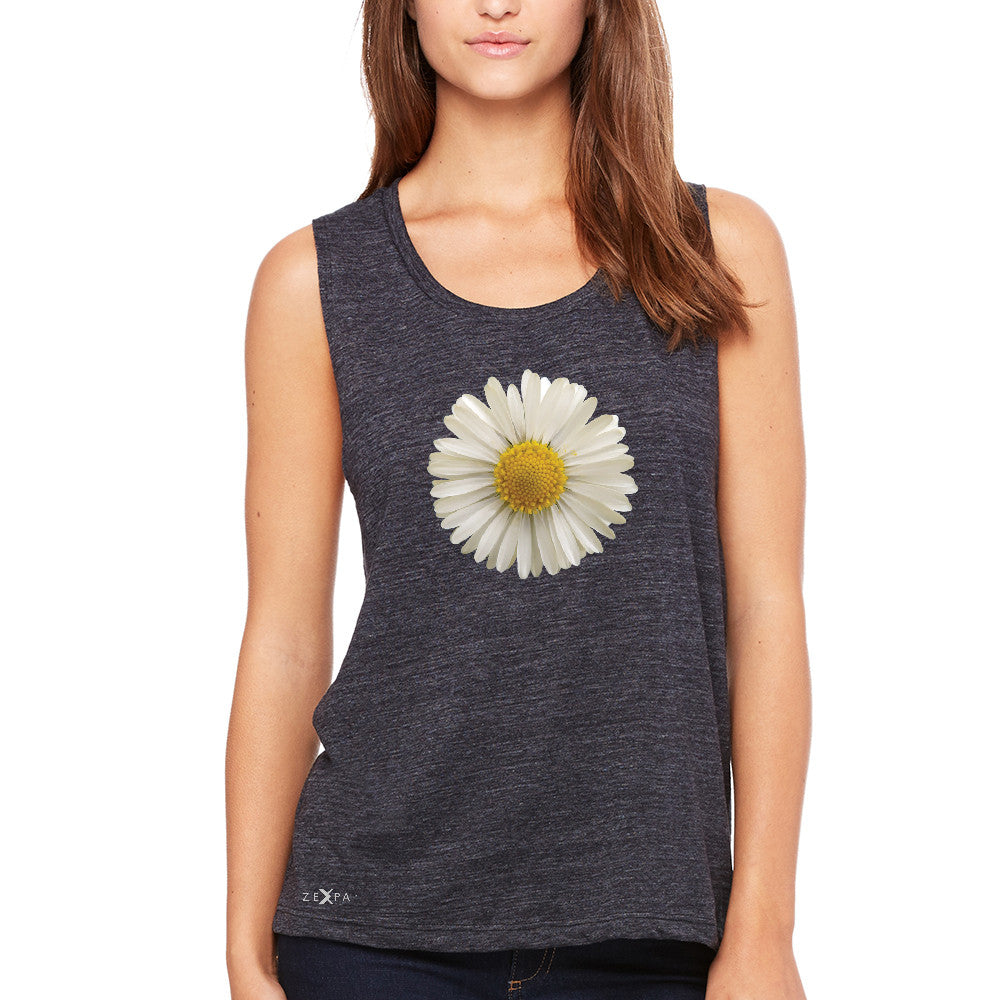Real 3D Daisy Women's Muscle Tee Flower Cool Cute Embossed Tanks - Zexpa Apparel - 1