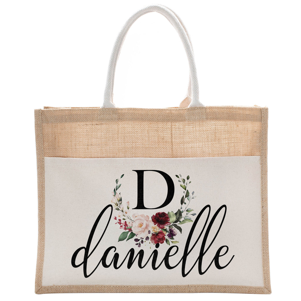 Personalized Luxury Totebag | Cusomized Floral Cotton Canvas Tote Bag For Bachelorette Party Beach Workout Yoga Pilates Vacation Bridesmaid and Daily Use Totes Design #2