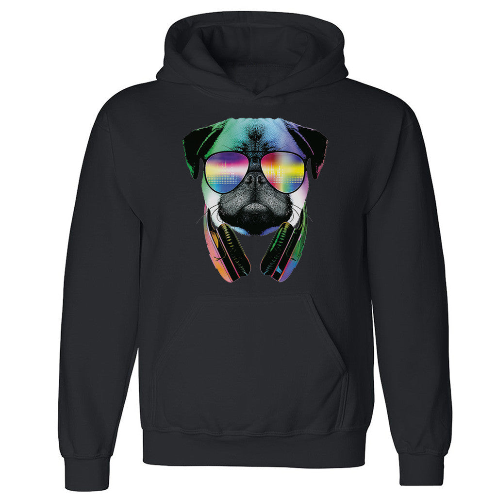 Zexpa Apparelâ„¢ Cool DJ Pug Headphones Unisex Hoodie Dog Face Fancy Dope Print Hooded Sweatshirt