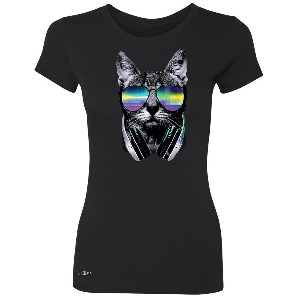 DJ Cat With Sun Glasses and Headphones Women's T-shirt Graphic Tee - Zexpa Apparel - 1