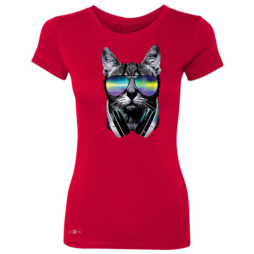 DJ Cat With Sun Glasses and Headphones Women's T-shirt Graphic Tee - Zexpa Apparel - 4
