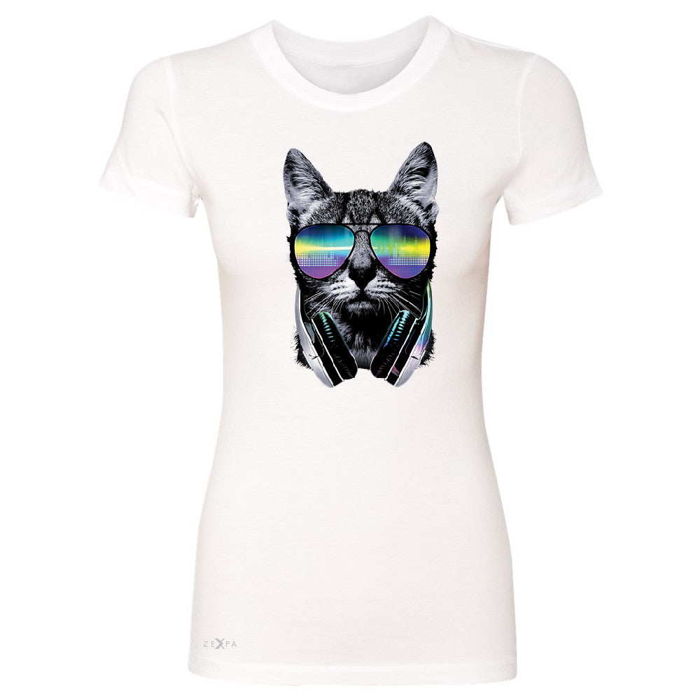 DJ Cat With Sun Glasses and Headphones Women's T-shirt Graphic Tee - Zexpa Apparel - 5