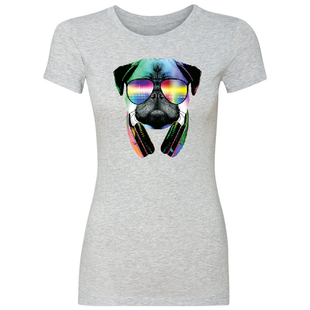 DJ Dog Pug Sun Glasses and Headphones Women's T-shirt Graphic Tee - Zexpa Apparel - 2