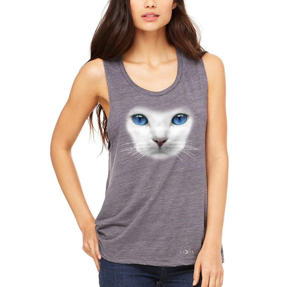 Elegant Cat with Blue Eyes Women's Muscle Tee Beautiful Look Tanks - Zexpa Apparel - 2