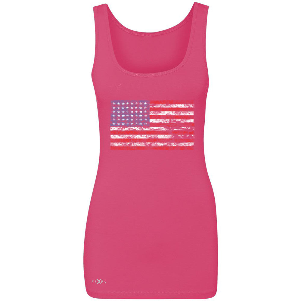 Distressed Atilt American Flag USAÂ  Women's Tank Top Patriotic Sleeveless - Zexpa Apparel - 2