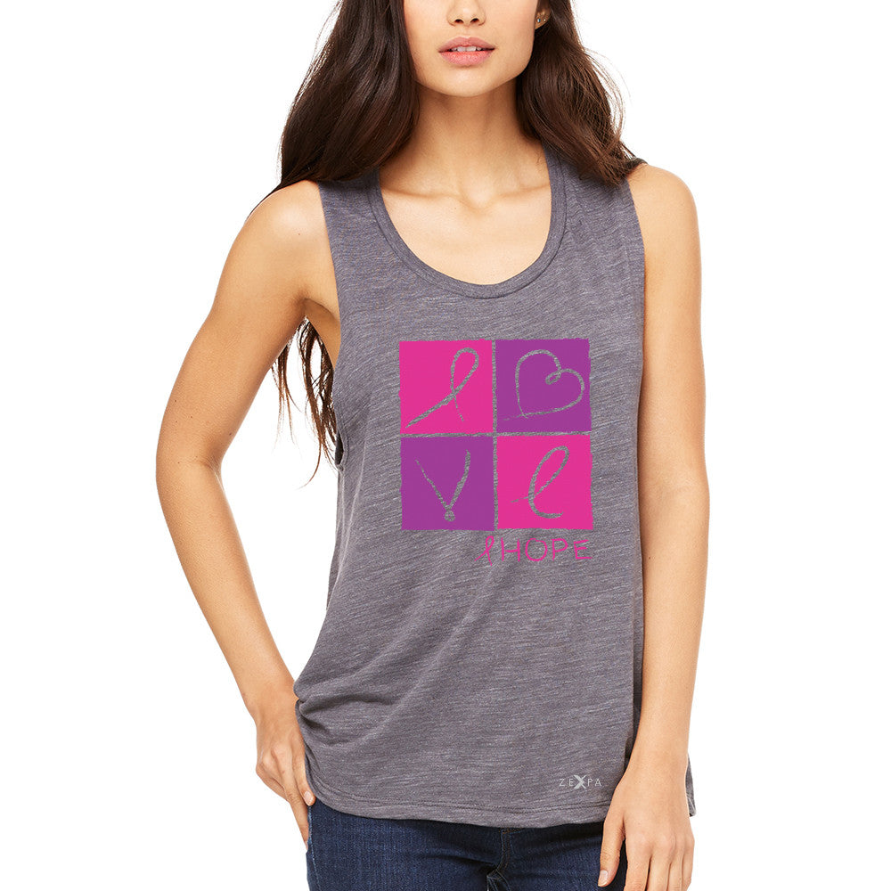 Hope Love Women's Muscle Tee Breast Cancer Awareness Month Support Tanks - Zexpa Apparel - 2