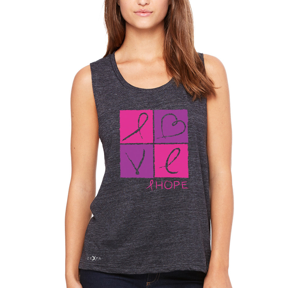 Hope Love Women's Muscle Tee Breast Cancer Awareness Month Support Tanks - Zexpa Apparel - 1