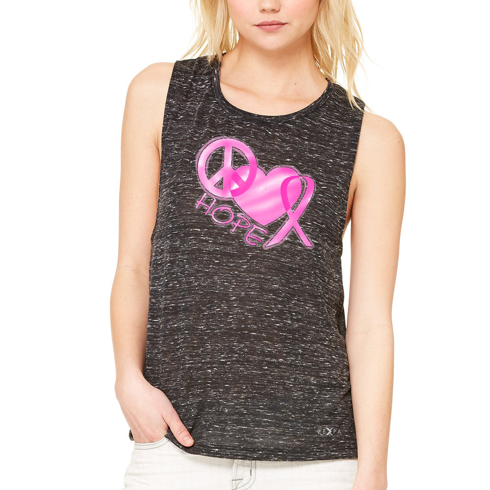 Hope Peace Ribbon Heart Women's Muscle Tee Breast Cancer Awareness Tanks - Zexpa Apparel - 3