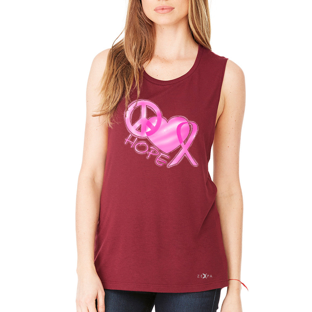 Hope Peace Ribbon Heart Women's Muscle Tee Breast Cancer Awareness Tanks - Zexpa Apparel - 4