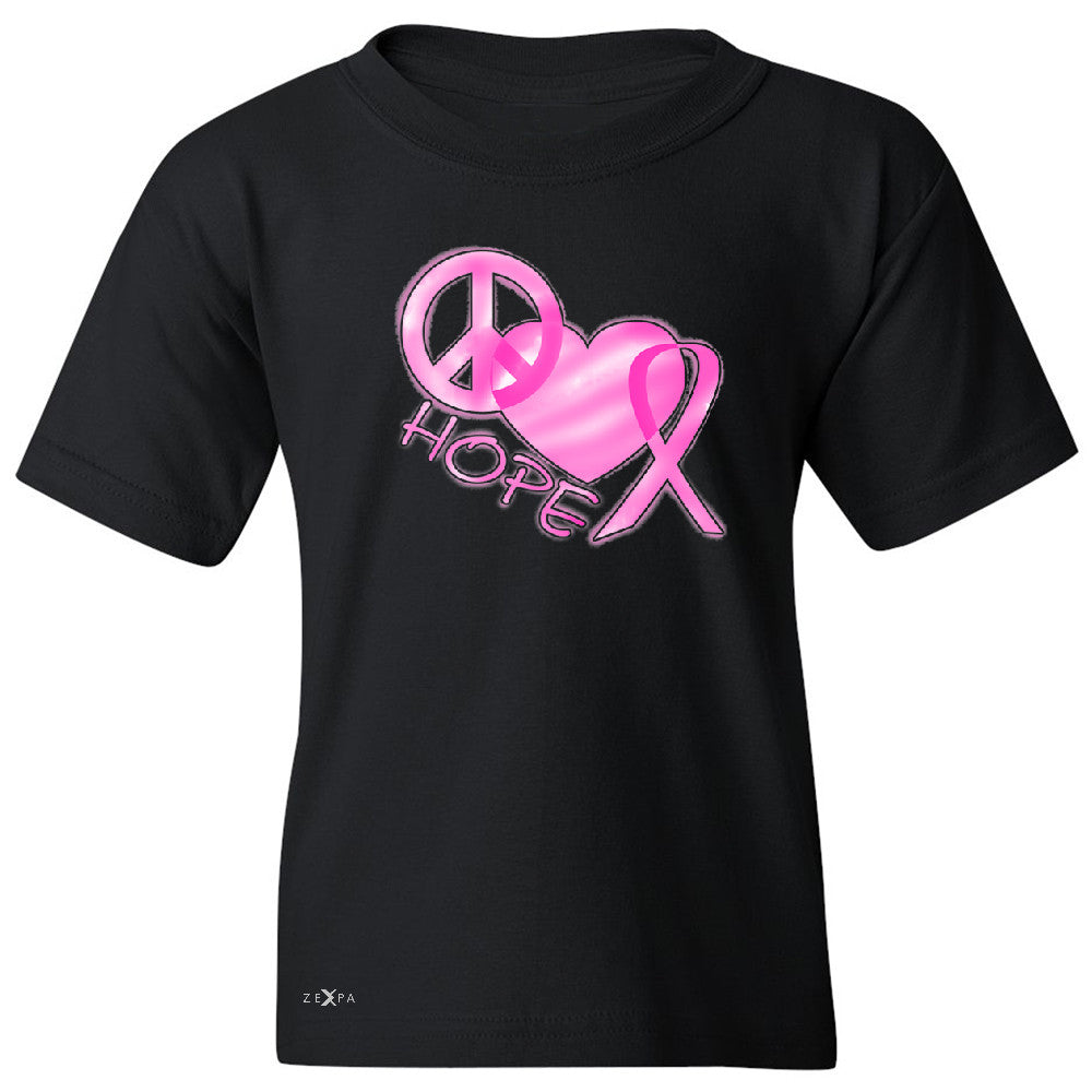 Hope Peace Ribbon Heart Youth T-shirt Breast Cancer Awareness Tee - Zexpa Apparel - 1