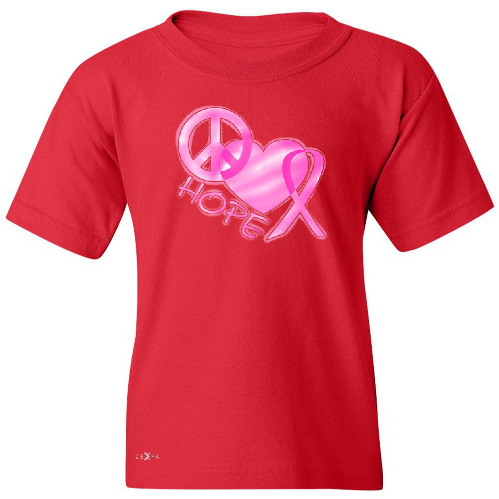 Hope Peace Ribbon Heart Youth T-shirt Breast Cancer Awareness Tee - Zexpa Apparel - 4