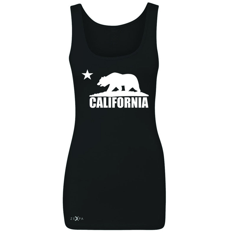 California Bear White Star Women's Tank Top State Flag Cali CA Sleeveless - Zexpa Apparel Halloween Christmas Shirts