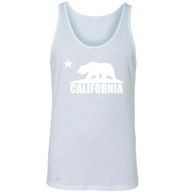 California Bear White Star Men's Jersey Tank State Flag Cali CA Sleeveless - Zexpa Apparel Halloween Christmas Shirts