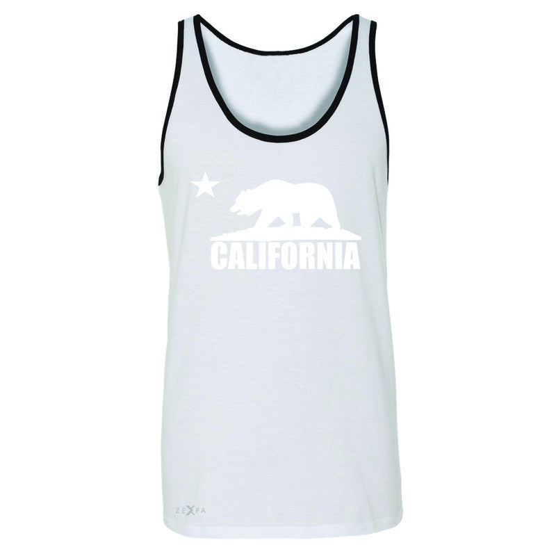 California Bear White Star Men's Jersey Tank State Flag Cali CA Sleeveless - Zexpa Apparel Halloween Christmas Shirts