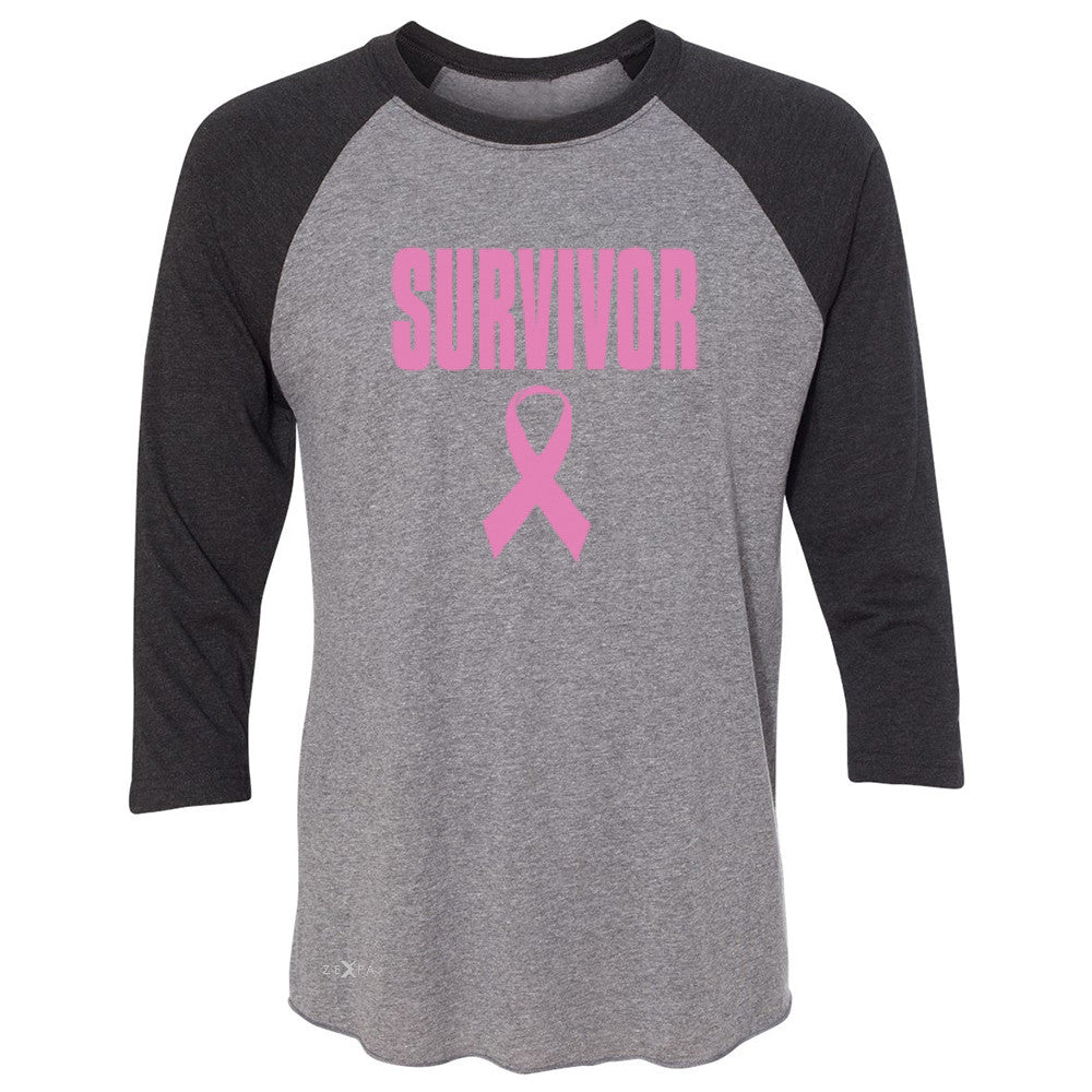 Survivor Pink Ribbon 3/4 Sleevee Raglan Tee Breast Cancer Awareness Real Tee - Zexpa Apparel - 1