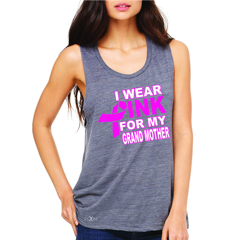 I Wear Pink For My Grand Mother Women's Muscle Tee Breast Cancer Awareness Tanks - Zexpa Apparel - 2