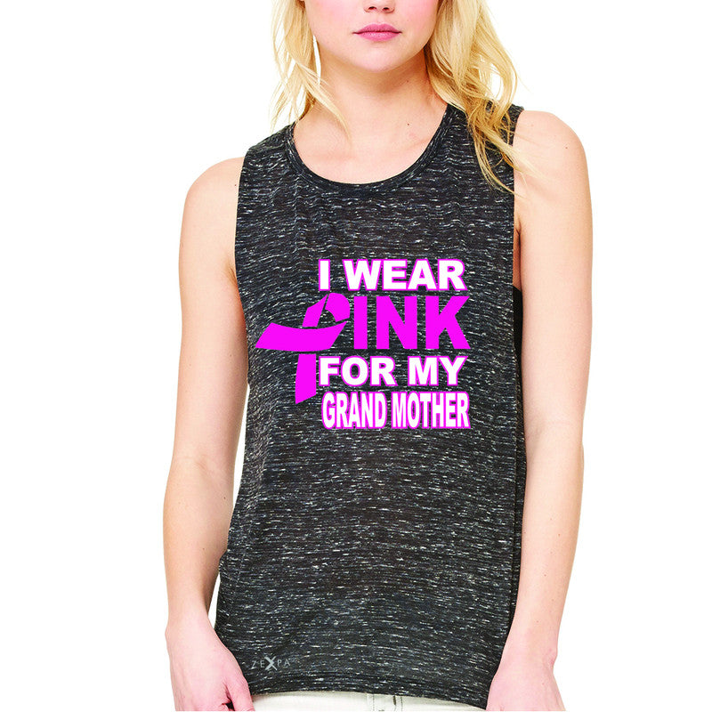 I Wear Pink For My Grand Mother Women's Muscle Tee Breast Cancer Awareness Tanks - Zexpa Apparel - 3