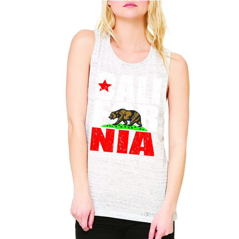 California Republic Vintage Women's Muscle Tee State Flag CA Bear Tanks - Zexpa Apparel Halloween Christmas Shirts