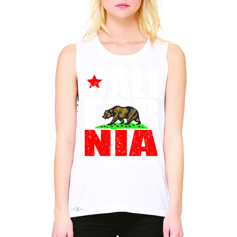 California Republic Vintage Women's Muscle Tee State Flag CA Bear Tanks - Zexpa Apparel Halloween Christmas Shirts