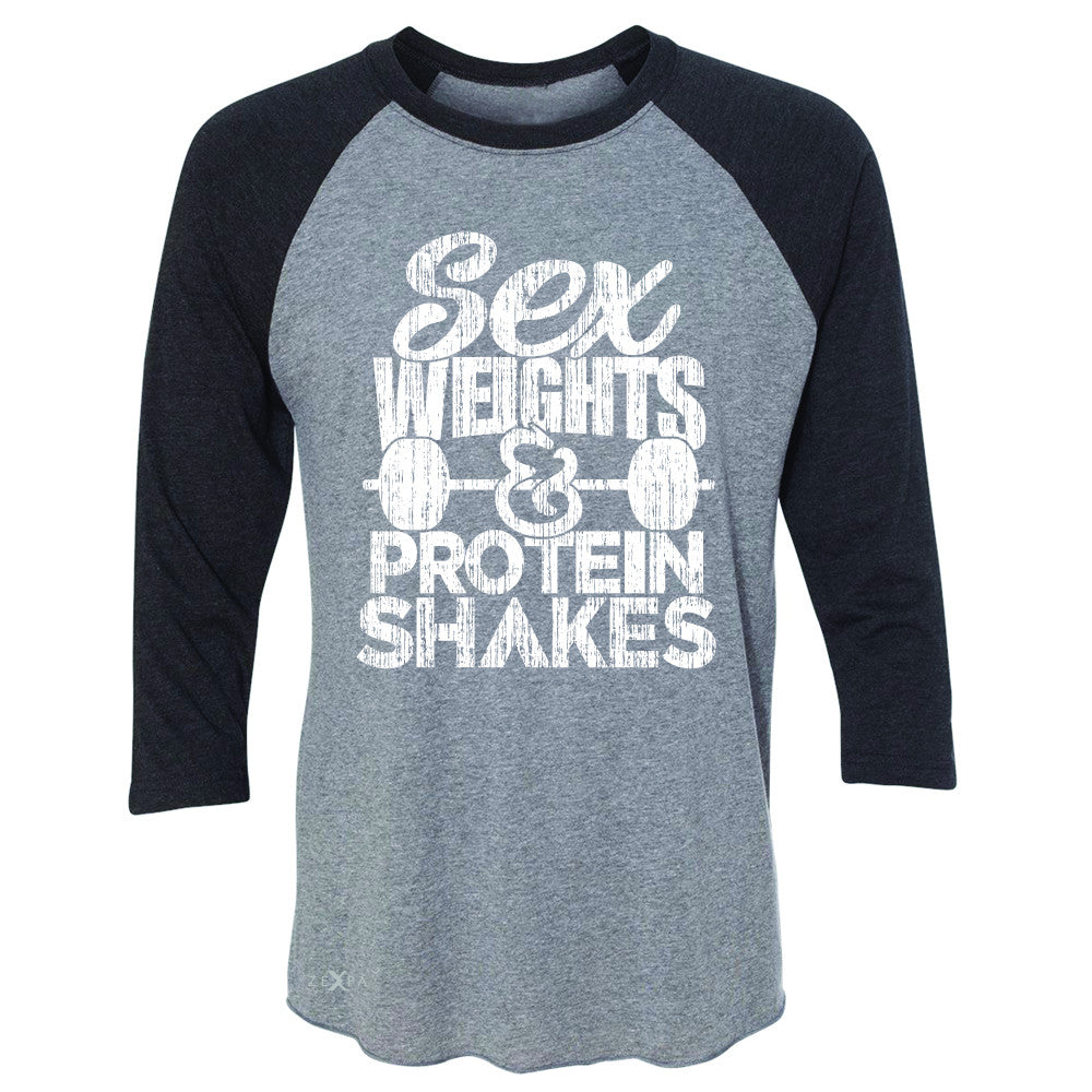 Sex Weight Protein Shakes 3/4 Sleevee Raglan Tee Funny Cool Gym Workout Tee - Zexpa Apparel