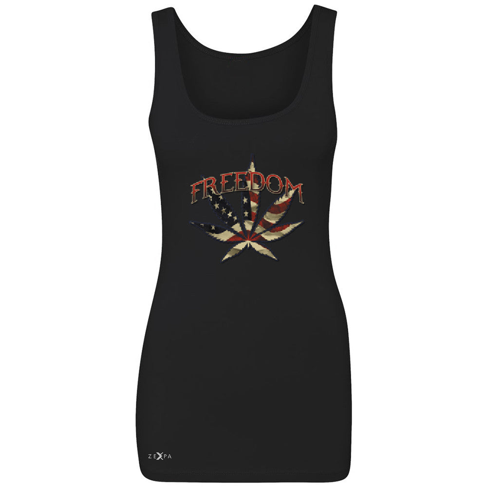 Freedom Weed Legalize It Women's Tank Top Old America Flag Pattern Sleeveless - Zexpa Apparel - 1