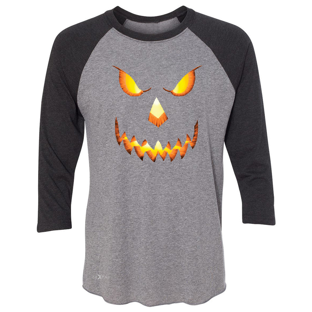 PUMPKIN Jack-o'Lantern Scary Costume 3/4 Sleevee Raglan Tee Halloween NT Tee - Zexpa Apparel - 1