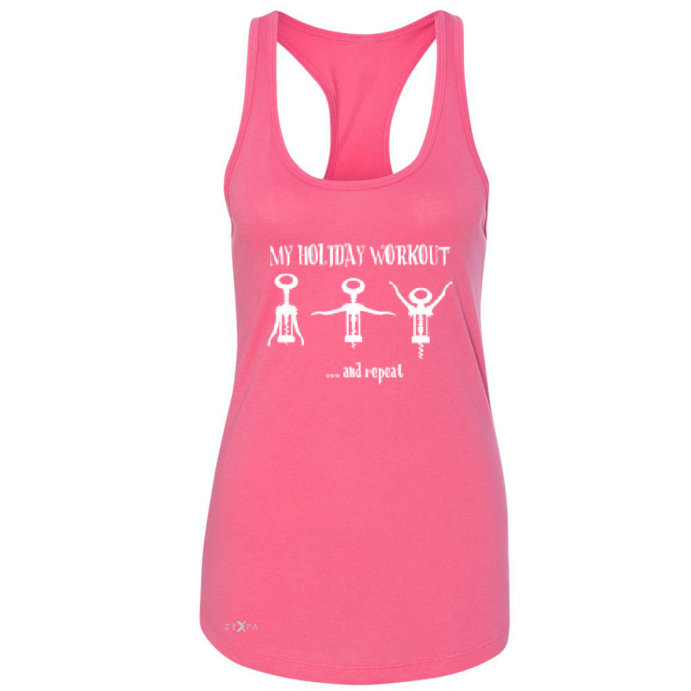Holiday Workout and Repeat Women's Racerback Funny Xmas Corkscrew Sleeveless - Zexpa Apparel - 2