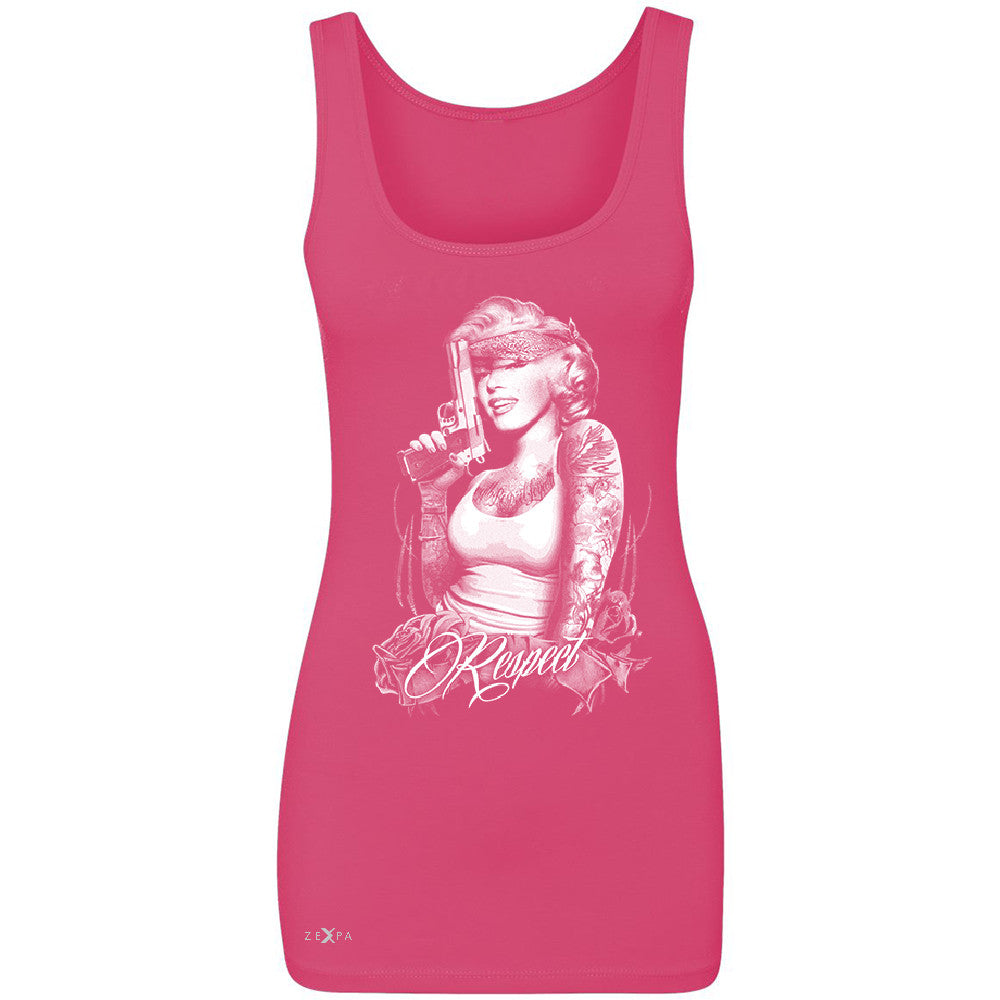 Marilyn Monroe Gangster Respect  Women's Tank Top Tattoo Gun Babe Sleeveless - Zexpa Apparel - 2