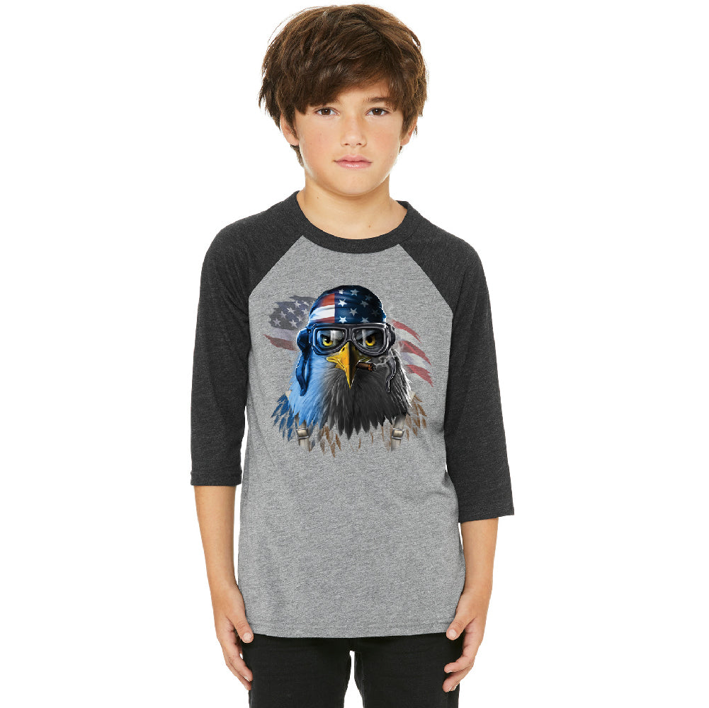 Freeodom Fighther American Eagle Youth Raglan 4th of July USA Jersey 