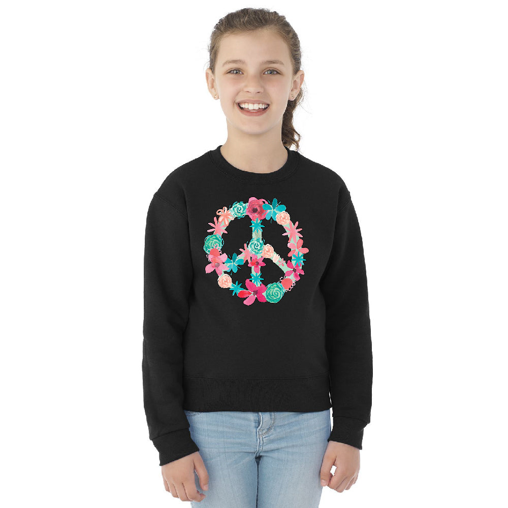Floral Peace Sign Garden Nature Youth Crewneck Colored Flowers SweatShirt 