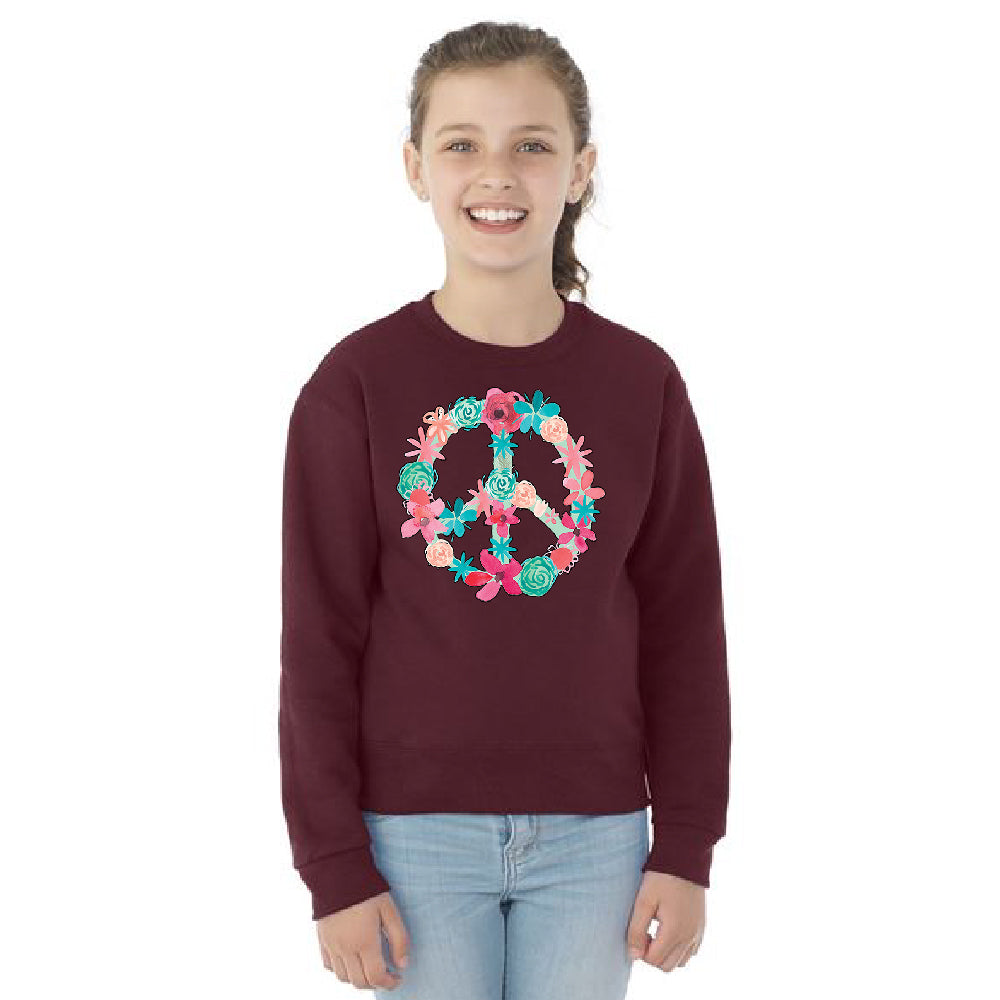 Floral Peace Sign Garden Nature Youth Crewneck Colored Flowers SweatShirt 