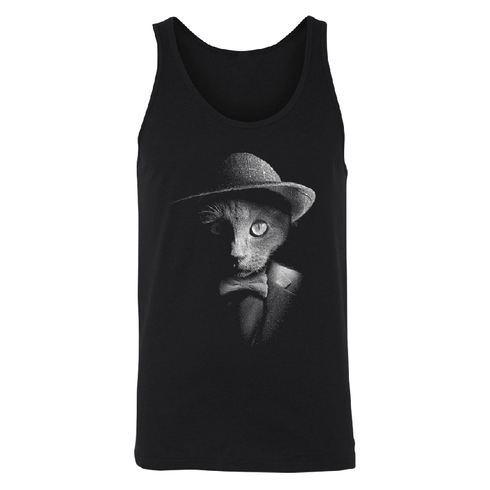 Stylish Gentelman Cat Men's Tank Top Cool Mafia Cat with Hat Shirt 