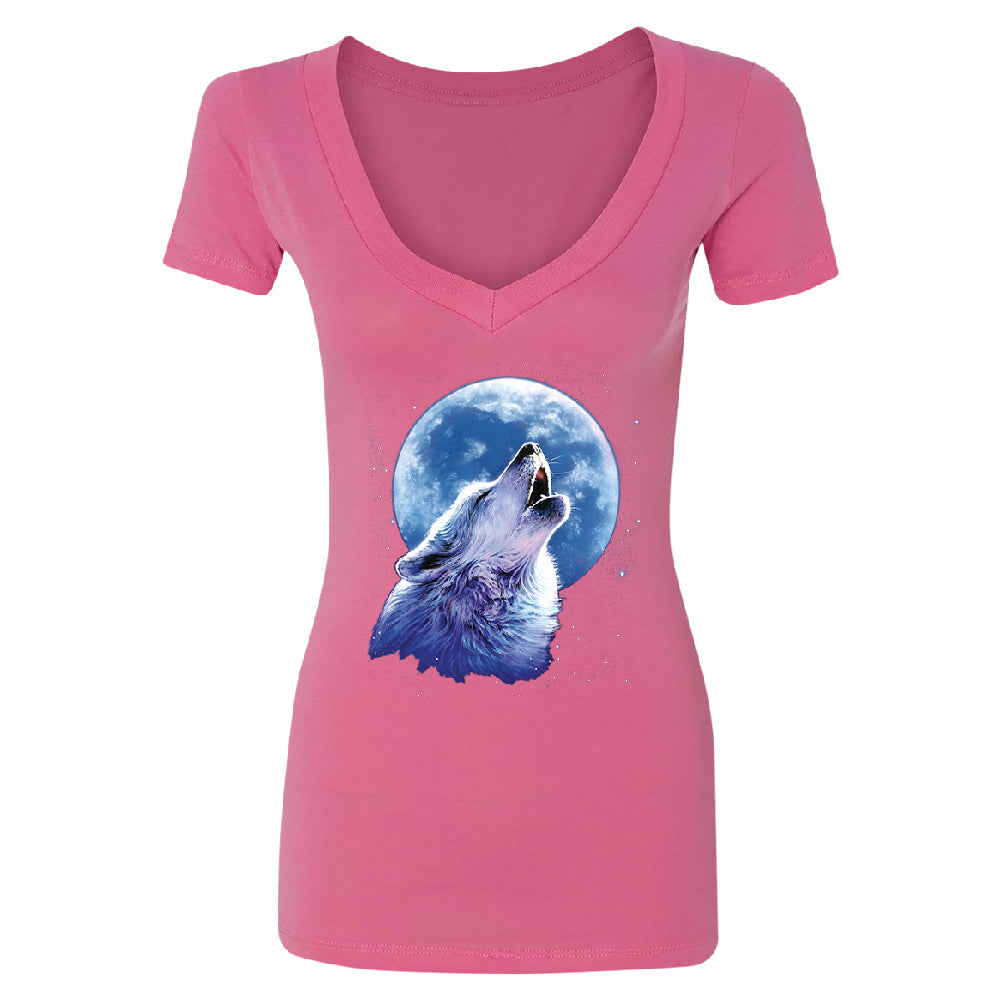 Call of the Wild Howling the Full Moon Women's Deep V-neck Alpha Wolf Tee 