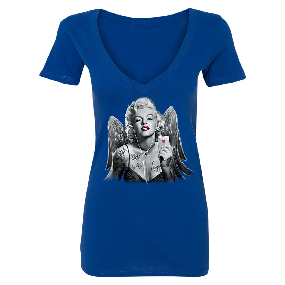Marilyn Monroe Angel Wings Phone Selfie Women's Deep V-neck Souvenir Tee 