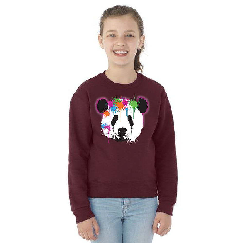 Funny Neon Panda Head Colored Youth Crewneck Souvenir SweatShirt 