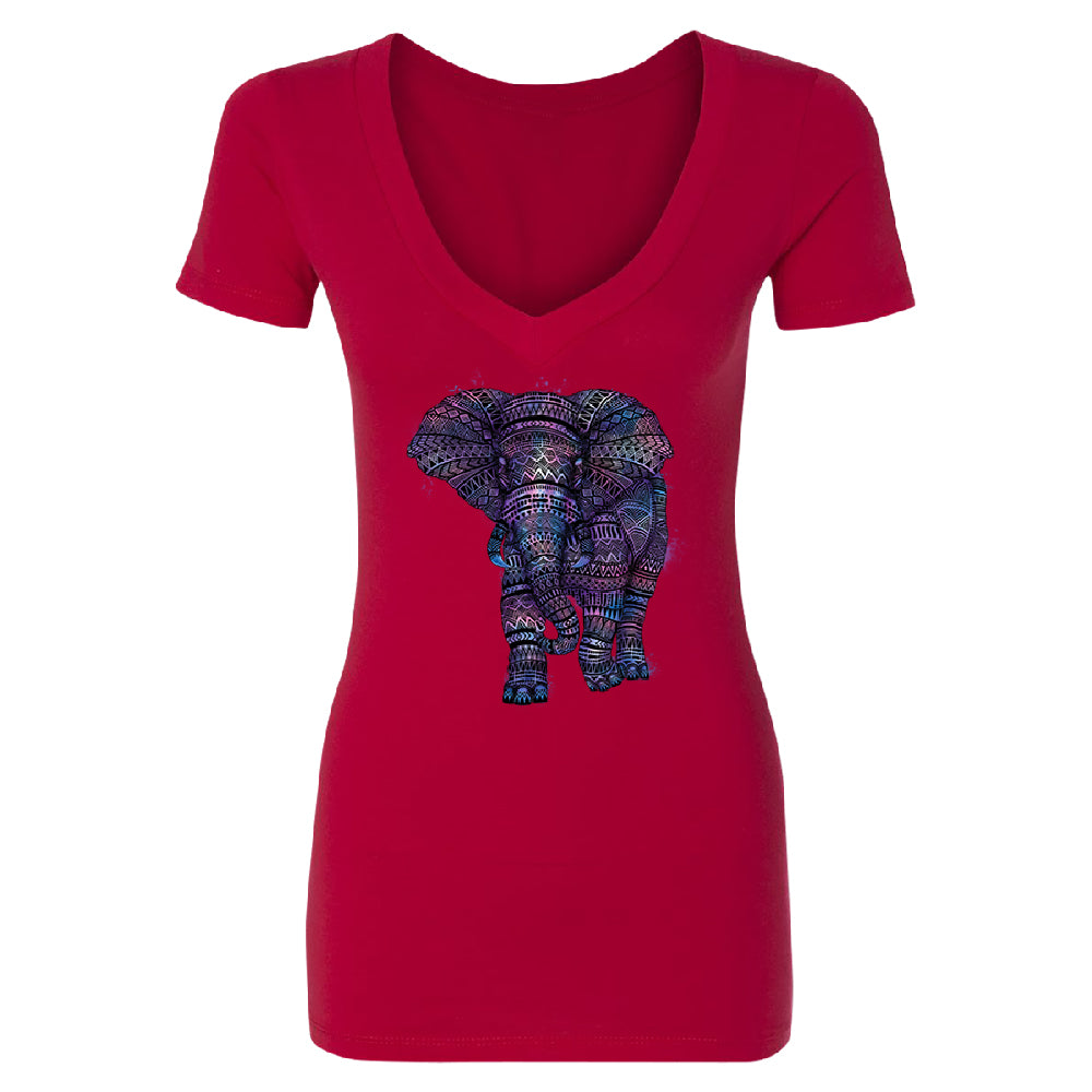 Mandala Zentangle Pastel Elephant Women's Deep V-neck Souvenir Tee 