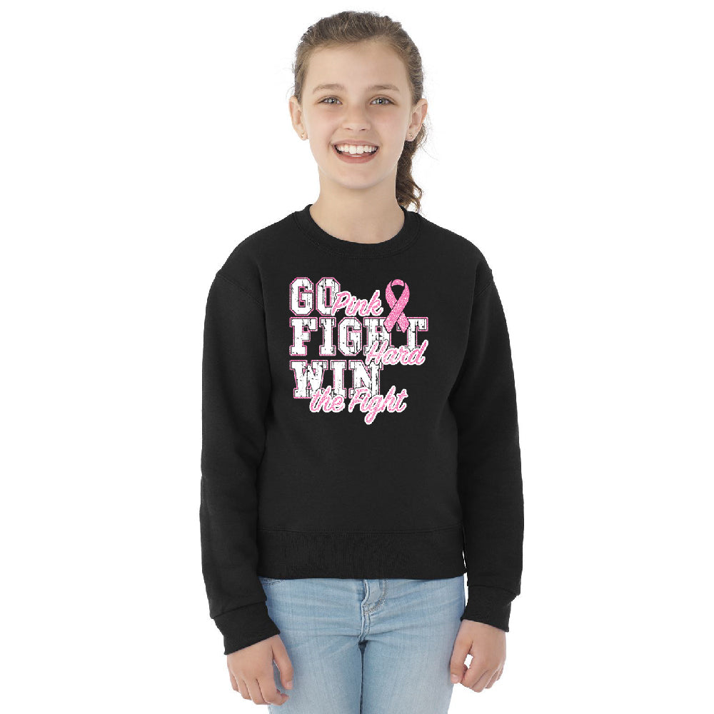 Fight Hard Win The Fight Youth Crewneck Breast Cancer Awareness SweatShirt 