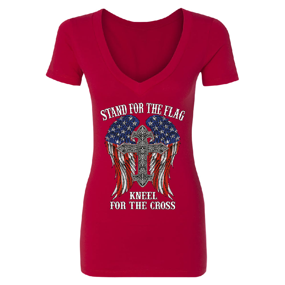 Stand For The Flag Kneel For The Cross Women's Deep V-neck American Flag Tee 