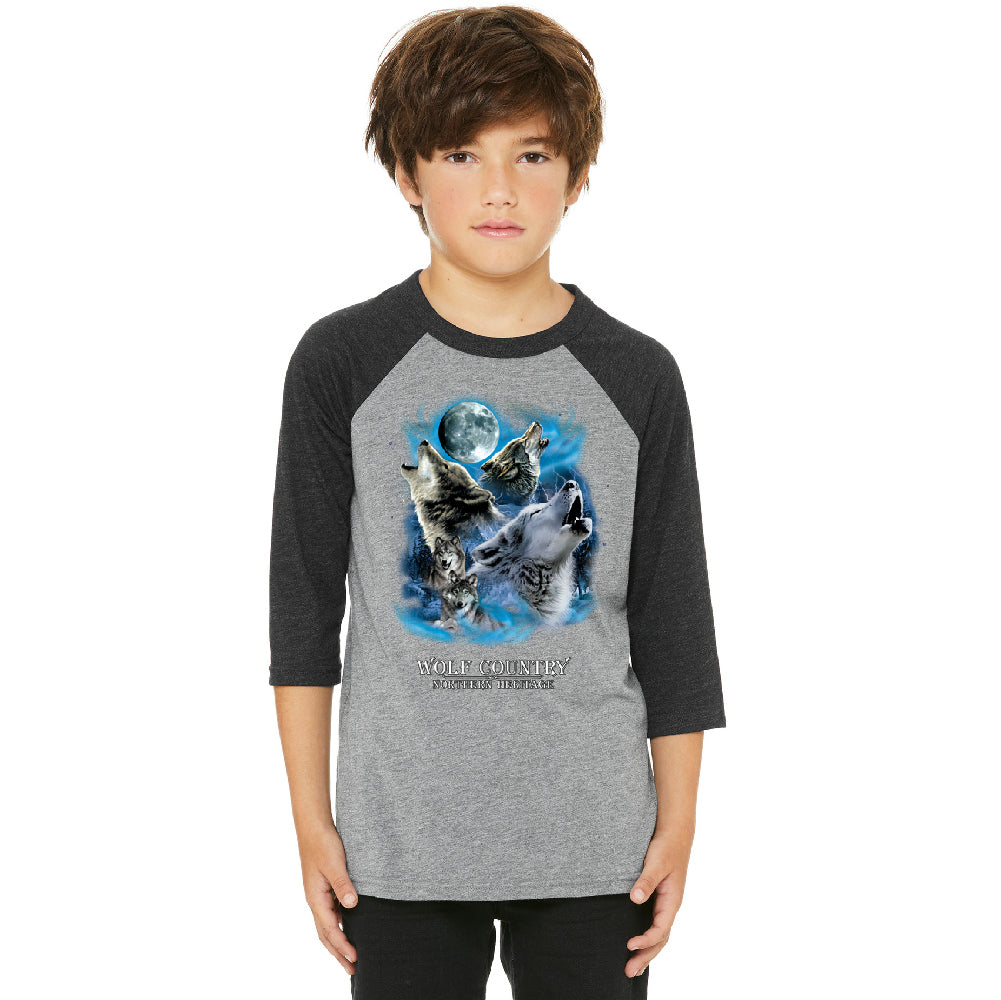 Wolves Howling Full Moon Youth Raglan Country Northern Heritage Jersey 