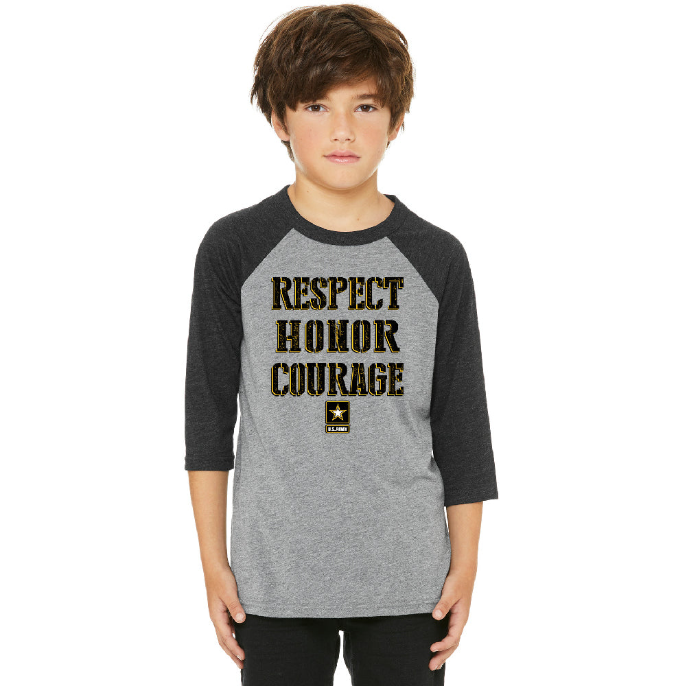 US Army Respect Honor Courage Youth Raglan Strong Military USA Jersey 