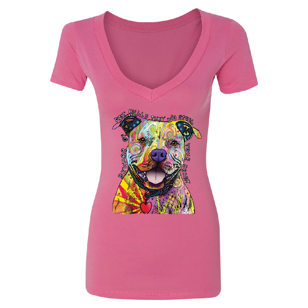Oficial Dean Russo Women's Deep V-neck Colorful Lovely of Pit Bulls Tee 