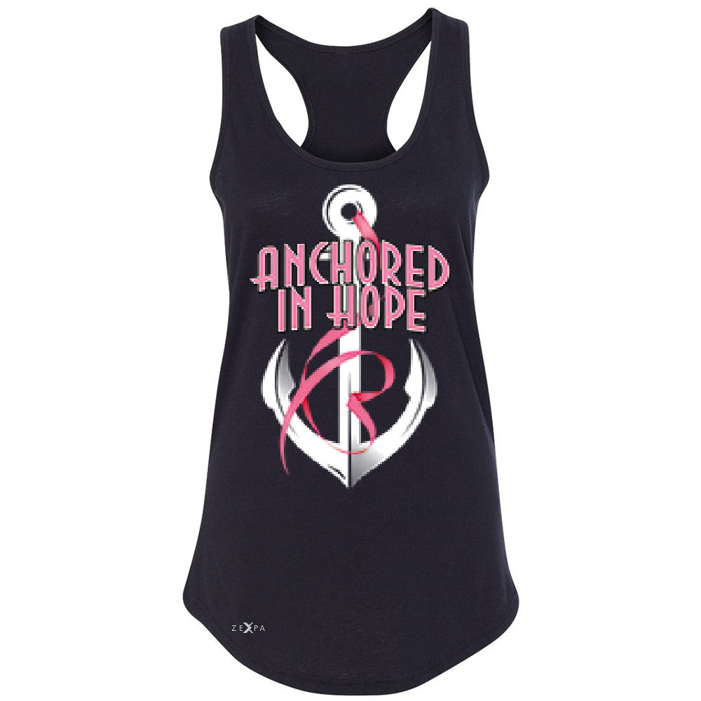 Anchored In Hope Pink RibbonÂ  Women's Racerback Breat Cancer Awareness Sleeveless - Zexpa Apparel Halloween Christmas Shirts