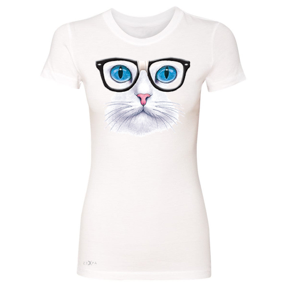 CAT WITH NERD GLASSES Women's T-shirt Kitty Kitten Horn Rim Tee - Zexpa Apparel - 2