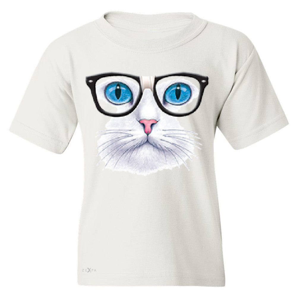 CAT WITH NERD GLASSES Youth T-shirt Kitty Kitten Horn Rim Tee - Zexpa Apparel - 2