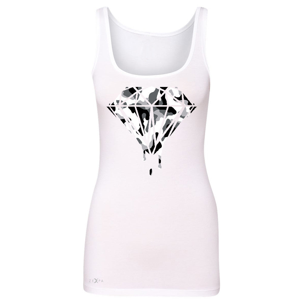 Black n White Camo Dripping Diamond Women's Tank Top Melting Logo Sleeveless - Zexpa Apparel Halloween Christmas Shirts