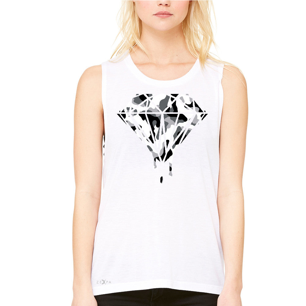 Black n White Camo Dripping Diamond Women's Muscle Tee Melting Logo Tanks - Zexpa Apparel Halloween Christmas Shirts