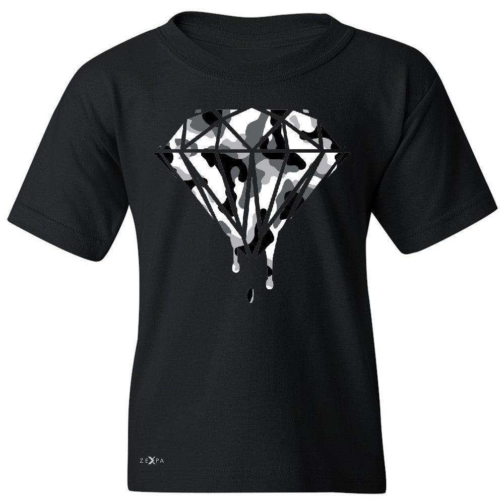 Black n White Camo Dripping Diamond Youth T-shirt Melting Logo Tee - Zexpa Apparel Halloween Christmas Shirts