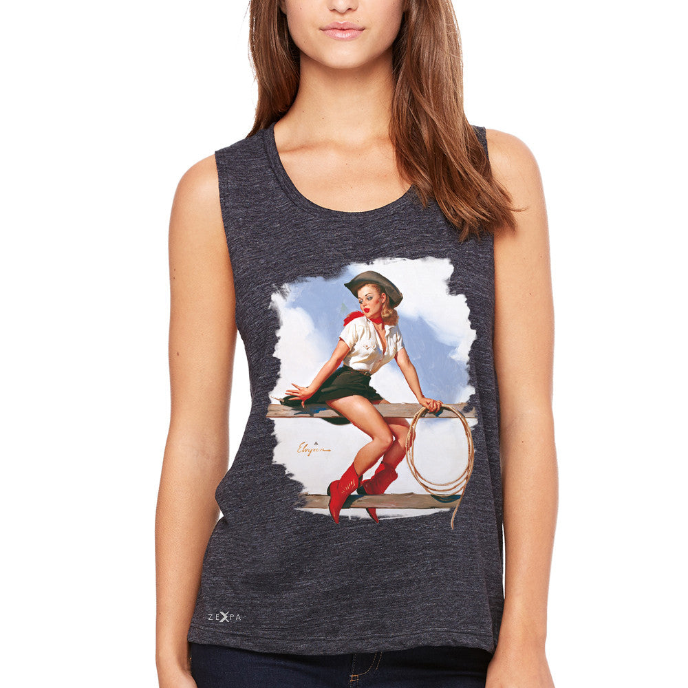Pin-Up Cowgirl Hi Ho Silver Women's Muscle Tee Cool Western Pin Up Tanks - Zexpa Apparel - 1