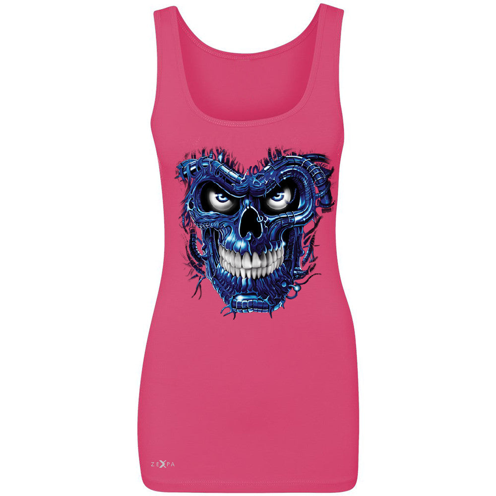 Blue Terminator Skull Women's Tank Top Sugar Day of The Death Sleeveless - Zexpa Apparel Halloween Christmas Shirts