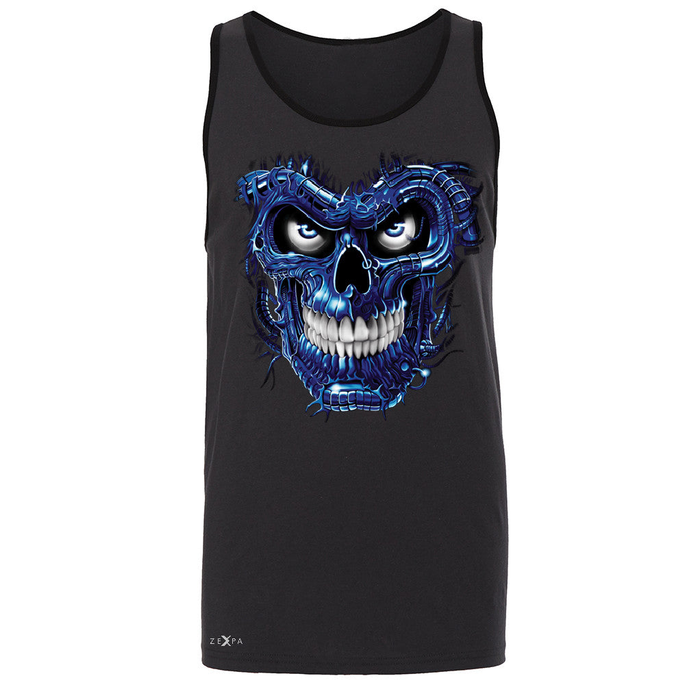 Blue Terminator Skull Men's Jersey Tank Sugar Day of The Death Sleeveless - Zexpa Apparel Halloween Christmas Shirts